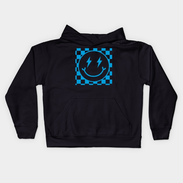 Another Cyan Electric Smiley Face Kids Hoodie by Taylor Thompson Art